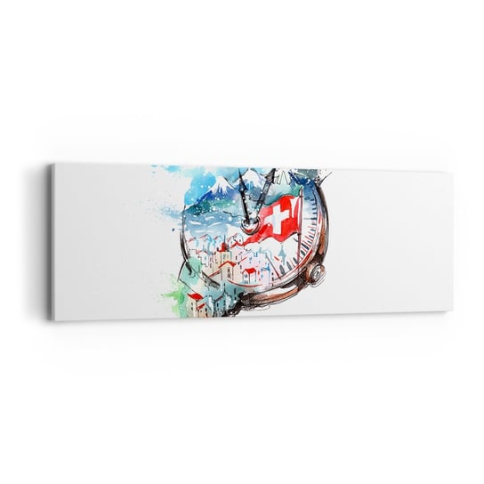 Obraz na płótnie - Duch Szwajcarii - 90x30cm - Abstrakcja Szwajcarski Zegarek Alpy - Nowoczesny Canvas obraz do salonu do sypialni ARTTOR ARTTOR