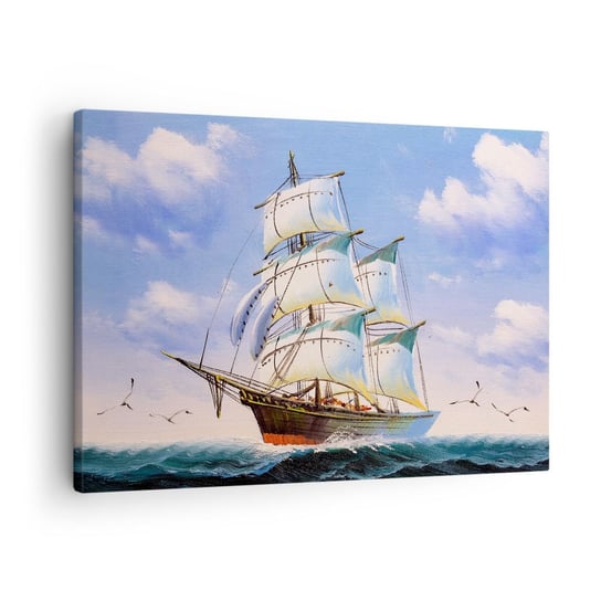 Obraz na płótnie - Dumnie z wiatrem - 70x50cm - Marynistyczny Żaglowiec Ocean - Nowoczesny Canvas obraz do salonu do sypialni ARTTOR ARTTOR