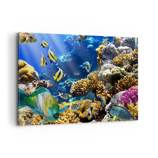 Obraz na płótnie - Duży ruch na wakacyjnym szlaku - 100x70cm - Rafa Koralowa Ocean Ryby - Nowoczesny foto obraz w ramie do salonu do sypialni ARTTOR ARTTOR