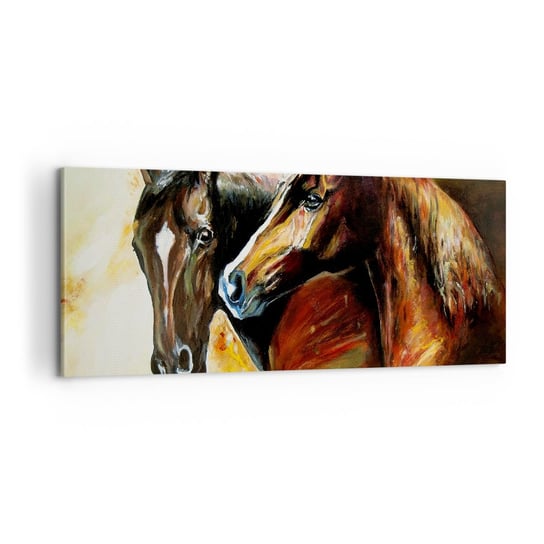 Obraz na płótnie - Dwa razy więcej wdzięku - 100x40cm - Zwierzęta Konie Natura - Nowoczesny foto obraz w ramie do salonu do sypialni ARTTOR ARTTOR