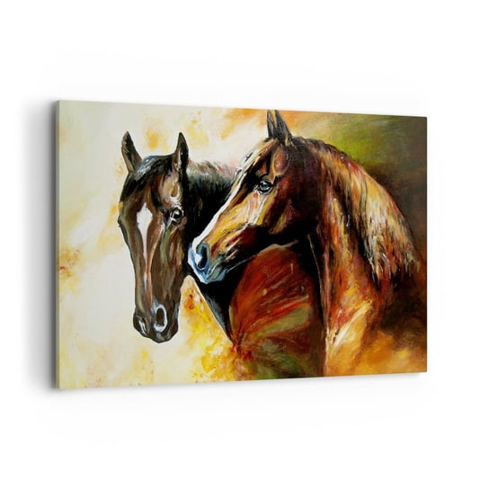 Obraz na płótnie - Dwa razy więcej wdzięku - 120x80cm - Zwierzęta Konie Natura - Nowoczesny obraz na ścianę do salonu do sypialni ARTTOR ARTTOR