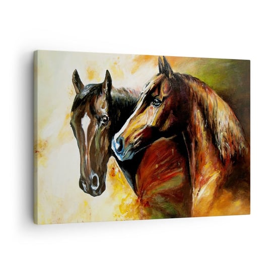 Obraz na płótnie - Dwa razy więcej wdzięku - 70x50cm - Zwierzęta Konie Natura - Nowoczesny Canvas obraz do salonu do sypialni ARTTOR ARTTOR