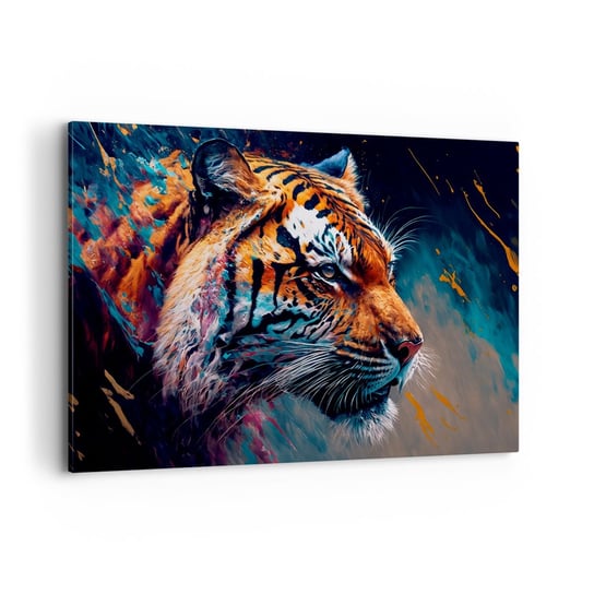 Obraz na płótnie - Dzikie piękno - 120x80cm - Tygrys Kolorowy Zwierzę - Nowoczesny obraz na ścianę do salonu do sypialni ARTTOR ARTTOR