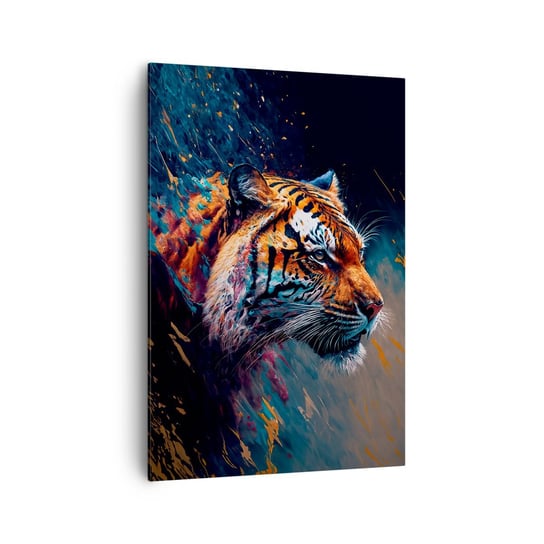 Obraz na płótnie - Dzikie piękno - 70x100cm - Tygrys Kolorowy Zwierzę - Nowoczesny foto obraz w ramie do salonu do sypialni ARTTOR ARTTOR