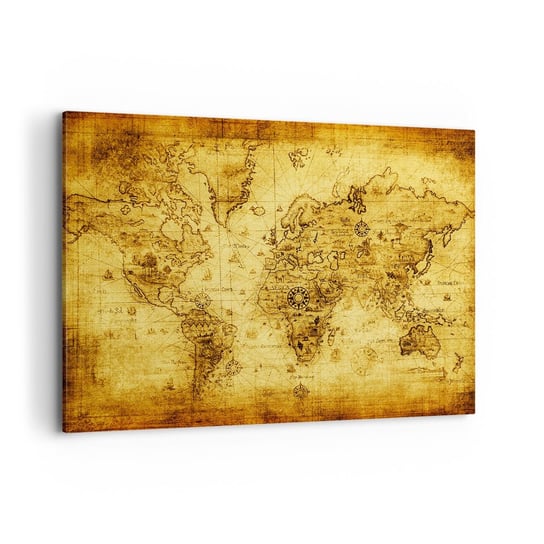 Obraz na płótnie - Dziwny jest ten świat - 100x70cm - Mapa Świata Kontynenty Vinatge - Nowoczesny foto obraz w ramie do salonu do sypialni ARTTOR ARTTOR