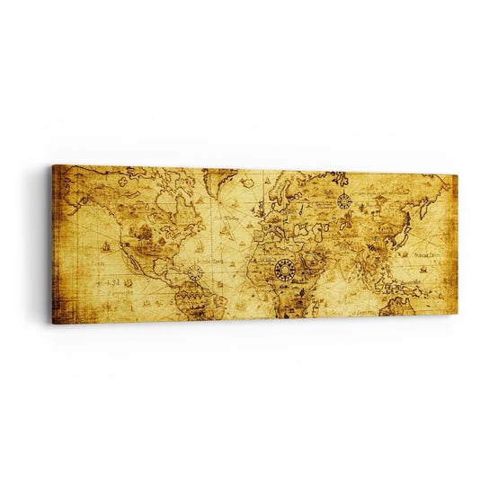 Obraz na płótnie - Dziwny jest ten świat - 90x30cm - Mapa Świata Kontynenty Vinatge - Nowoczesny Canvas obraz do salonu do sypialni ARTTOR ARTTOR