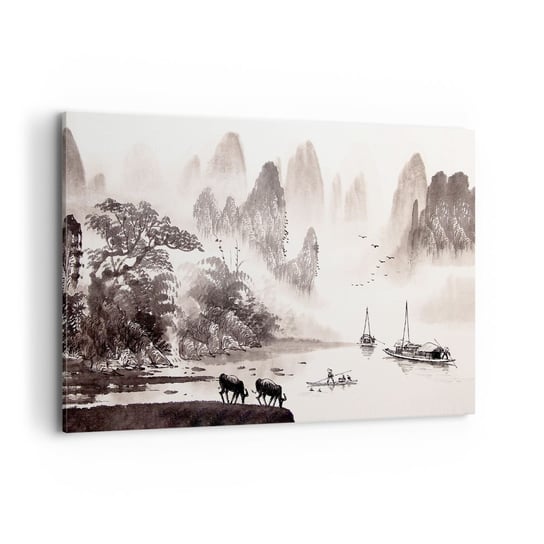 Obraz na płótnie - Egzotyczna codzienność Wschodu - 120x80cm - Krajobraz Azja Sepia - Nowoczesny obraz na ścianę do salonu do sypialni ARTTOR ARTTOR