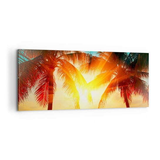 Obraz na płótnie - Egzotyczna para - 100x40cm - Krajobraz Palma Kokosowa Plaża - Nowoczesny foto obraz w ramie do salonu do sypialni ARTTOR ARTTOR