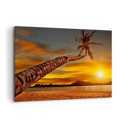 Obraz na płótnie - Egzotyczne wakacje, karaibska przygoda - 100x70cm - Palma Zachód Słońca Plaża - Nowoczesny foto obraz w ramie do salonu do sypialni ARTTOR ARTTOR