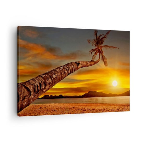 Obraz na płótnie - Egzotyczne wakacje, karaibska przygoda - 70x50cm - Palma Zachód Słońca Plaża - Nowoczesny Canvas obraz do salonu do sypialni ARTTOR ARTTOR
