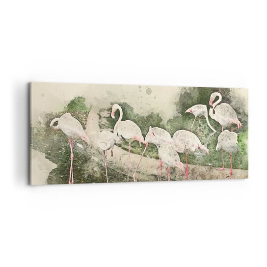 Obraz na płótnie - Egzotyczny sen - 120x50cm - Ptaki  Flamingi Natura - Nowoczesny obraz na ścianę do salonu do sypialni ARTTOR ARTTOR
