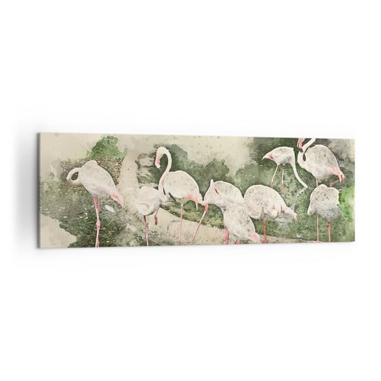 Obraz na płótnie - Egzotyczny sen - 160x50cm - Ptaki  Flamingi Natura - Nowoczesny foto obraz w ramie do salonu do sypialni ARTTOR ARTTOR