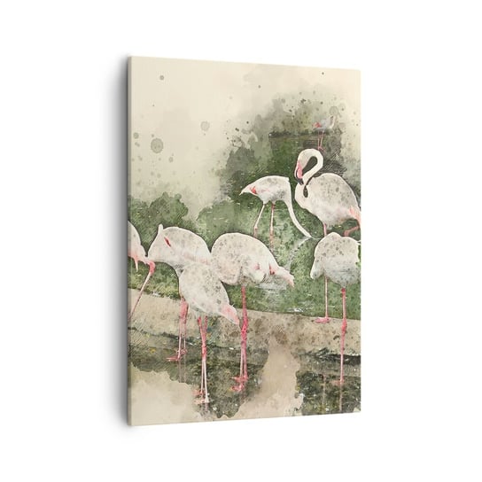Obraz na płótnie - Egzotyczny sen - 50x70cm - Ptaki  Flamingi Natura - Nowoczesny Canvas obraz do salonu do sypialni ARTTOR ARTTOR