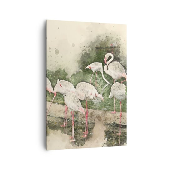 Obraz na płótnie - Egzotyczny sen - 70x100cm - Ptaki  Flamingi Natura - Nowoczesny foto obraz w ramie do salonu do sypialni ARTTOR ARTTOR