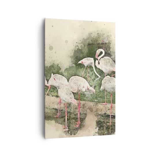 Obraz na płótnie - Egzotyczny sen - 80x120cm - Ptaki  Flamingi Natura - Nowoczesny obraz na ścianę do salonu do sypialni ARTTOR ARTTOR