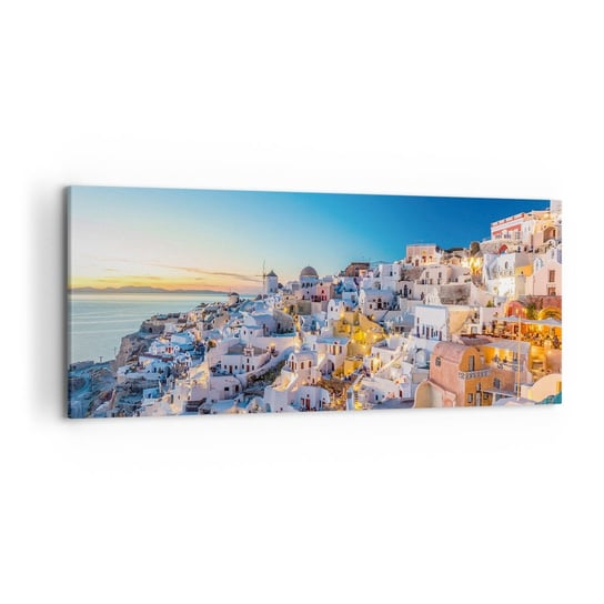 Obraz na płótnie - Esencja greckości - 120x50cm - Santorini Architektura Grecja - Nowoczesny obraz na ścianę do salonu do sypialni ARTTOR ARTTOR