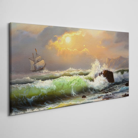 Obraz Na Płótnie Fale statek zachód słońca 100x50 Coloray