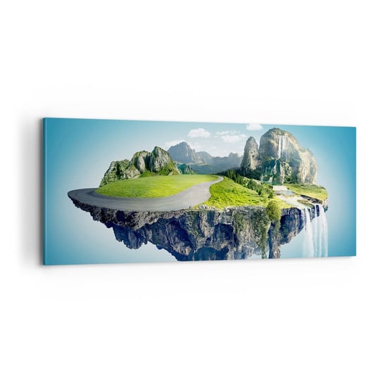 Obraz na płótnie - Fantastyczna wyspa - 100x40cm - Fantasy Krajobraz Wodospad - Nowoczesny foto obraz w ramie do salonu do sypialni ARTTOR ARTTOR