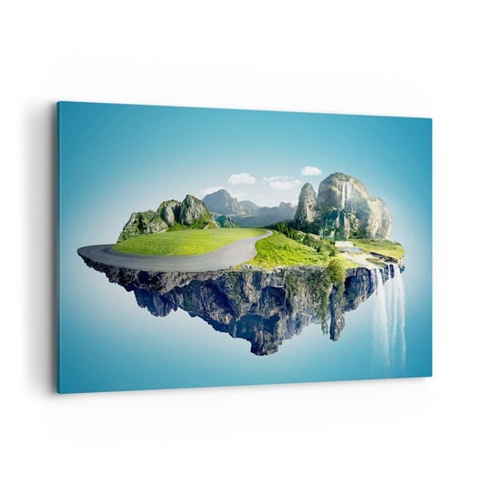 Obraz na płótnie - Fantastyczna wyspa - 100x70cm - Fantasy Krajobraz Wodospad - Nowoczesny foto obraz w ramie do salonu do sypialni ARTTOR ARTTOR