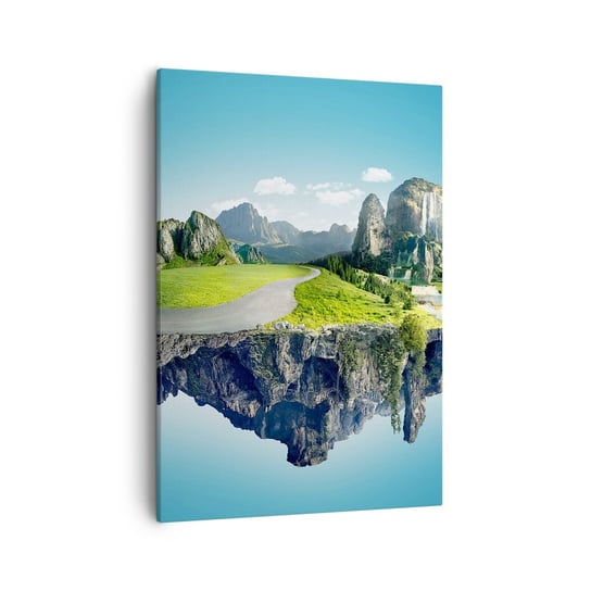 Obraz na płótnie - Fantastyczna wyspa - 50x70cm - Fantasy Krajobraz Wodospad - Nowoczesny Canvas obraz do salonu do sypialni ARTTOR ARTTOR