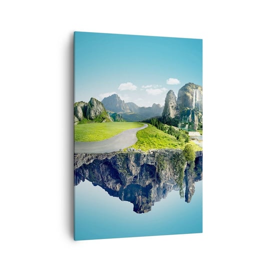 Obraz na płótnie - Fantastyczna wyspa - 70x100cm - Fantasy Krajobraz Wodospad - Nowoczesny foto obraz w ramie do salonu do sypialni ARTTOR ARTTOR