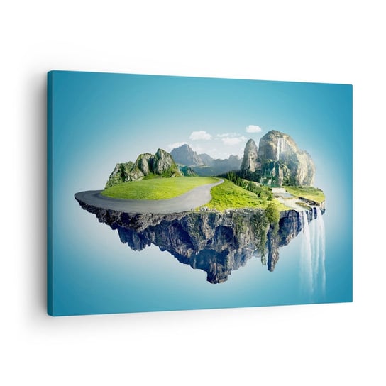 Obraz na płótnie - Fantastyczna wyspa - 70x50cm - Fantasy Krajobraz Wodospad - Nowoczesny Canvas obraz do salonu do sypialni ARTTOR ARTTOR