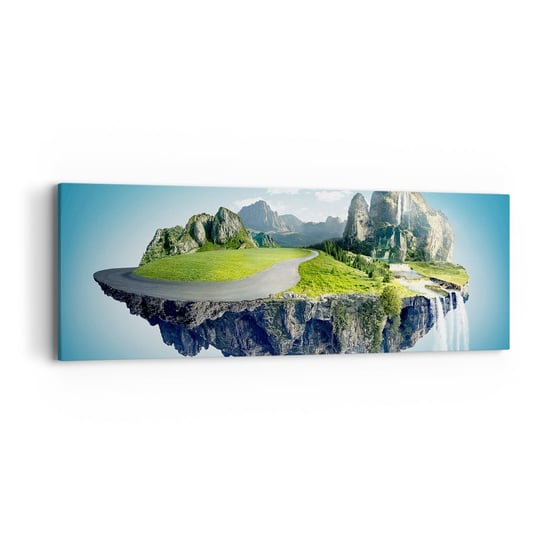 Obraz na płótnie - Fantastyczna wyspa - 90x30cm - Fantasy Krajobraz Wodospad - Nowoczesny Canvas obraz do salonu do sypialni ARTTOR ARTTOR