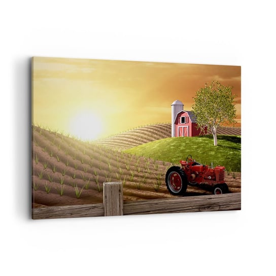Obraz na płótnie - Farma jak z bajki - 120x80cm - Gospodarstwo Rolne Krajobraz Traktor - Nowoczesny obraz na ścianę do salonu do sypialni ARTTOR ARTTOR