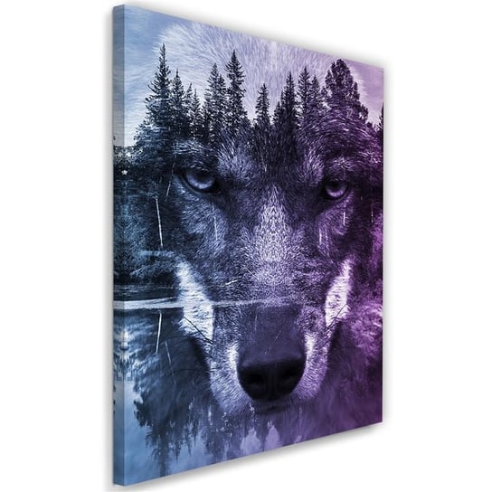 Obraz na płótnie FEEBY, Abstrakcyjny wilk na tle lasu i jeziora 80x120 Feeby