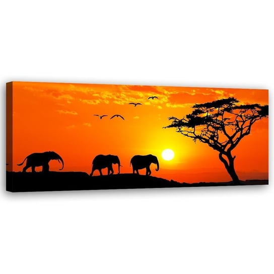 Obraz na płótnie FEEBY, Afryka zachód słońca słonie 140x45 Feeby