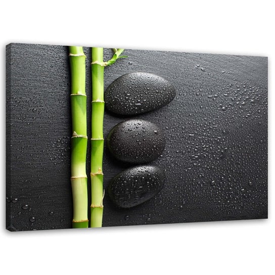 Obraz na płótnie FEEBY, Bambus i kamienie zen na czarnym tle 120x80 Feeby