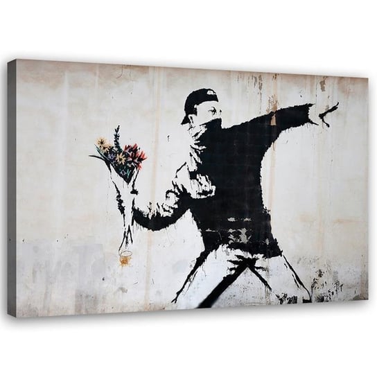 Obraz na płótnie FEEBY, Banksy Chuligan rzucający bukietem kwiatów 120x80 Feeby
