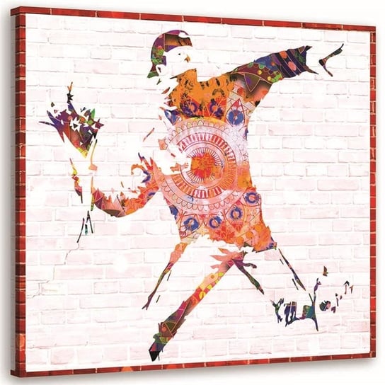 Obraz na płótnie FEEBY, Banksy Chuligan z bukietem kwiatów 60x60 Feeby