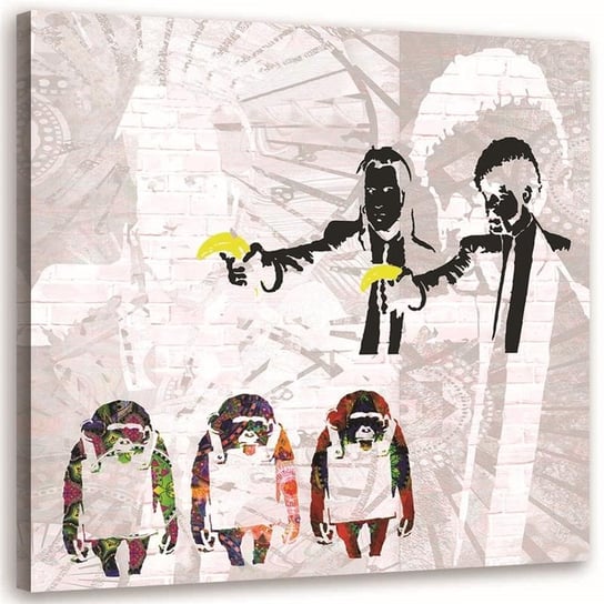 Obraz na płótnie FEEBY, Banksy gangsterzy z bananami i 3 małpy 30x30 Feeby