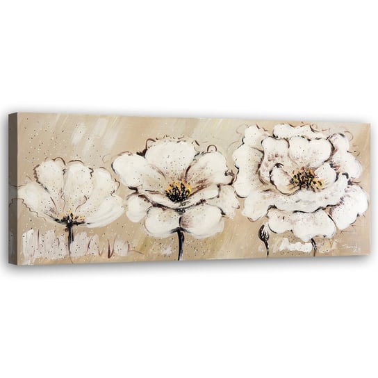 Obraz na płótnie FEEBY, BEŻOWY Trzy białe kwiaty 150x50 Feeby