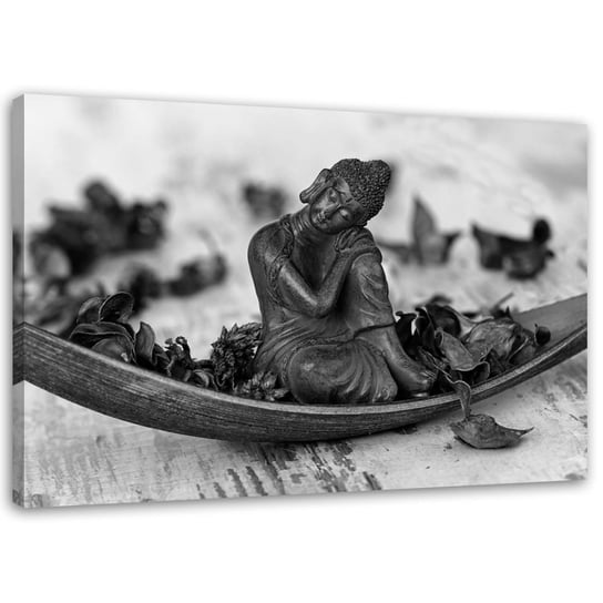 Obraz na płótnie FEEBY, Budda i płatki - czarno-biały 100x70 Feeby