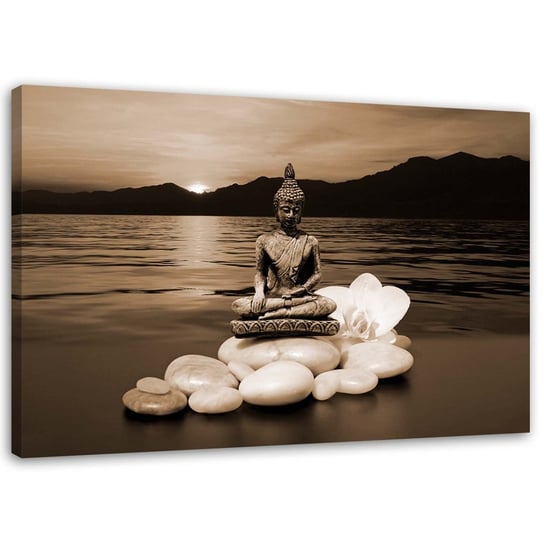 Obraz na płótnie FEEBY, Budda na kamieniach - czarno-biały 60x40 Feeby