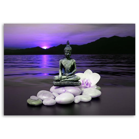 Obraz na płótnie FEEBY, Buddha Fioletowy Zen Kamień 100x70 Feeby