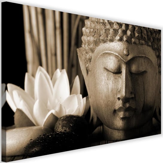 Obraz na płótnie FEEBY, Buddha i kwiat Lilii brązowy 90x60 Feeby