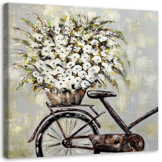 Obraz na płótnie FEEBY, Bukiet kwiatów i rower 30x30 Feeby