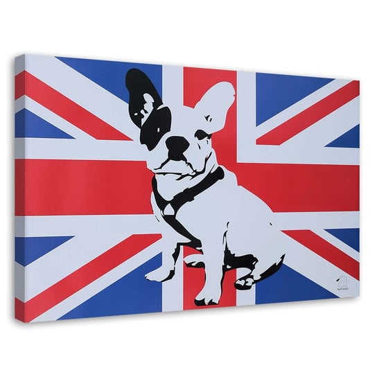 Obraz na płótnie FEEBY, Buldog na tle angielskiej flagi 120x80 Feeby