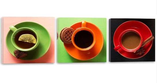 Obraz na płótnie FEEBY Canvas, Trzy kolorowe filiżanki kawy, 60x20 cm Feeby