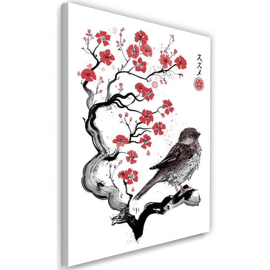 Obraz na płótnie FEEBY Canvas, Wróbel na japońskiej wiśni, 70x100 cm Feeby