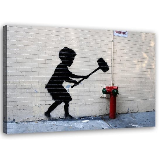 Obraz na płótnie FEEBY, Chłopiec z młotem mural Banksy 100x70 Feeby