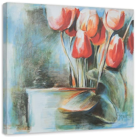 Obraz na płótnie FEEBY, Czerwone tulipany w wazonie 60x60 Feeby