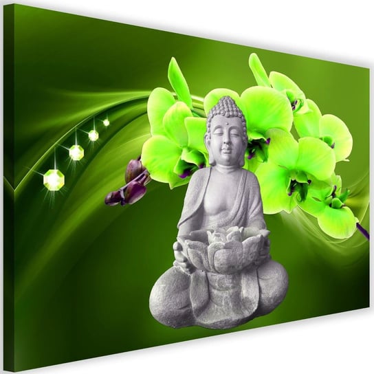Obraz na płótnie FEEBY, DEKOR Siedzący Buddha Zielony Kwiat 120x80 Feeby