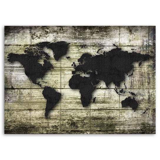 Obraz na płótnie FEEBY, Deski Czarna Mapa Świata 100x70 Feeby