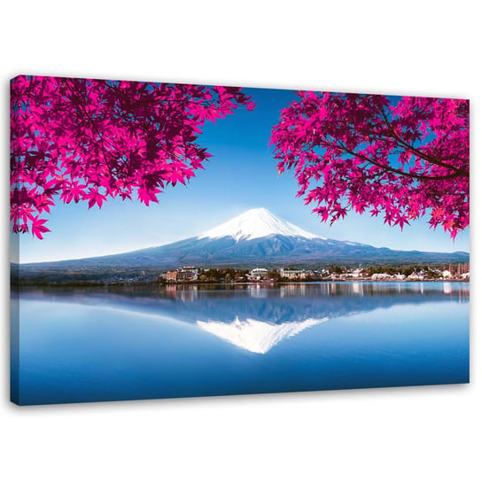 Obraz na płótnie FEEBY, Góra Fuji jezioro i różowe liście 60x40 Feeby