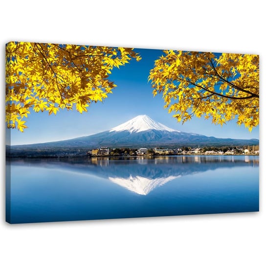 Obraz na płótnie FEEBY, Góra Fuji jezioro i żółte liście 120x80 Feeby