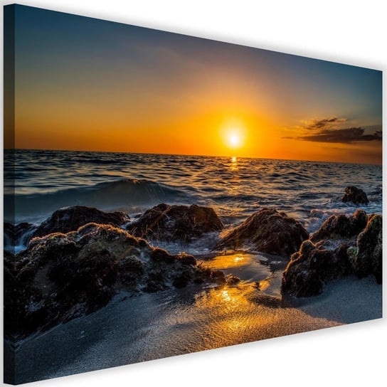 Obraz na płótnie FEEBY, Kamienista plaża zachód słońca 60x40 Feeby